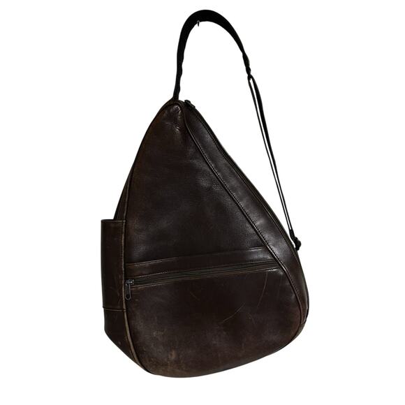 L.L. Bean Handbags - Vintage LL Bean Ameribag Leather Brown Healthy Back Crossbody Sling Bag Backpack